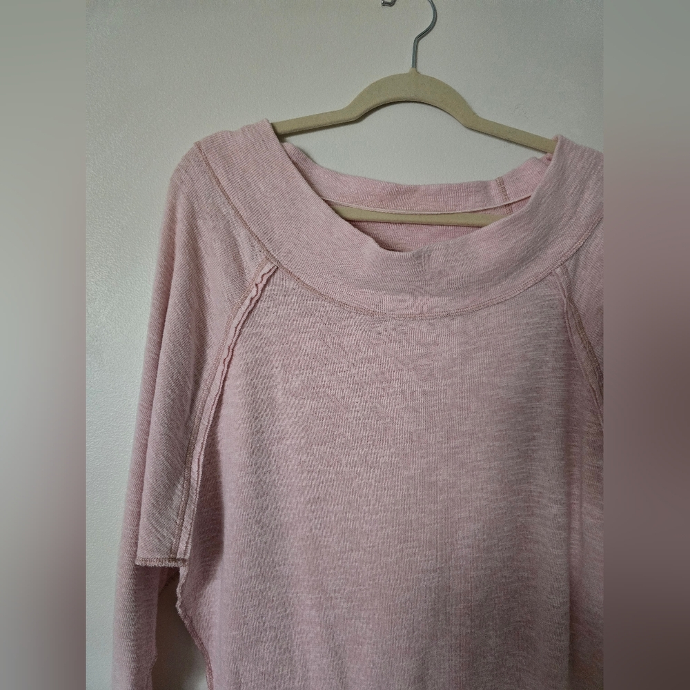 Free People Womens Small Light Pink Off The Shoulder Sweatshirt Top - Picture 2 of 7